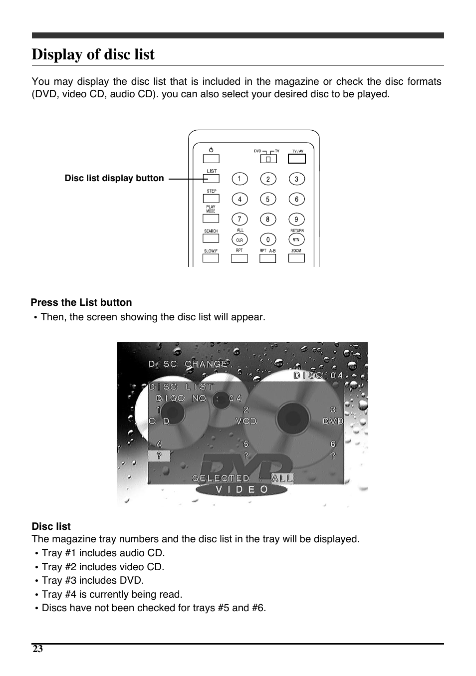 Display of disc list | Audiovox PAV6D User Manual | Page 26 / 58