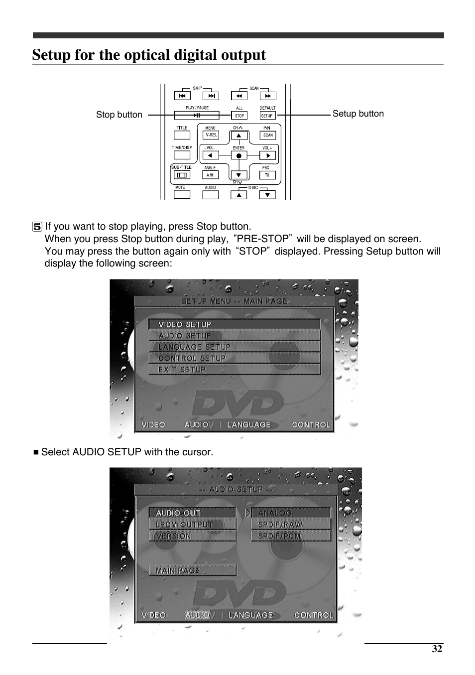 Setup for the optical digital output | Audiovox PAV6D User Manual | Page 35 / 58