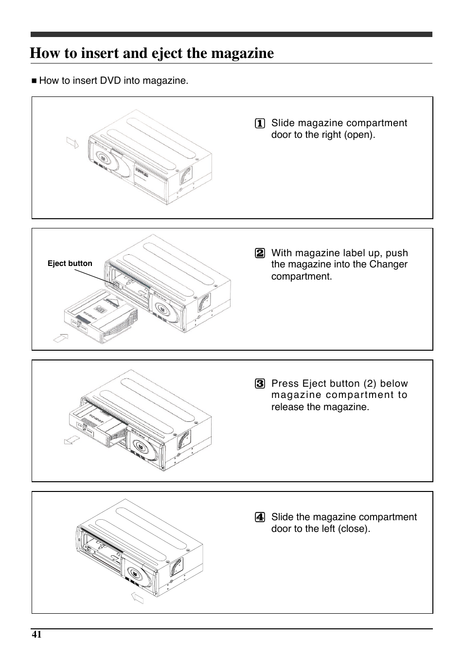 How to insert and eject the magazine | Audiovox PAV6D User Manual | Page 44 / 58