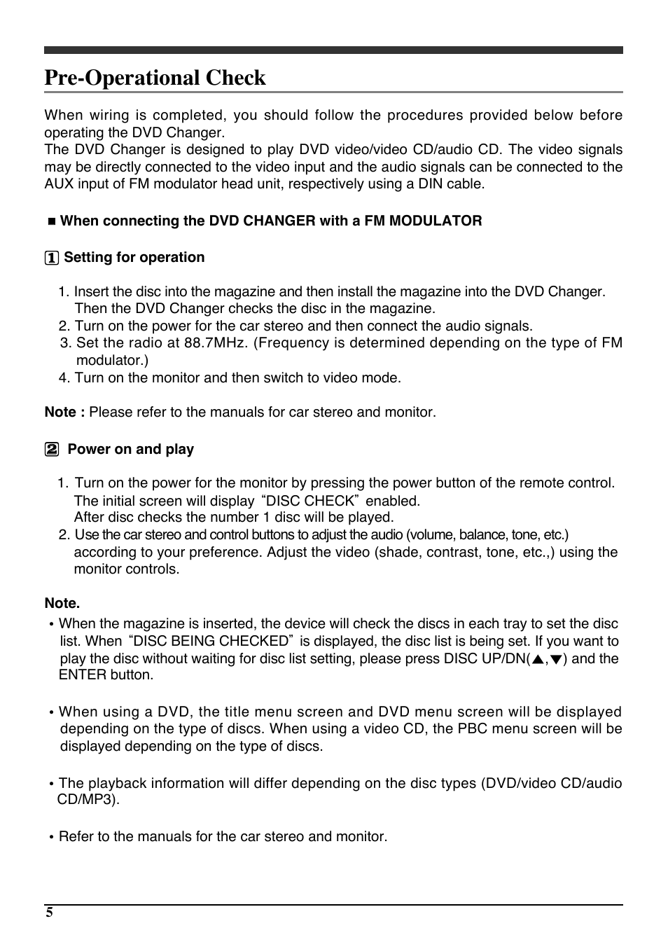 Pre-operational check | Audiovox PAV6D User Manual | Page 8 / 58