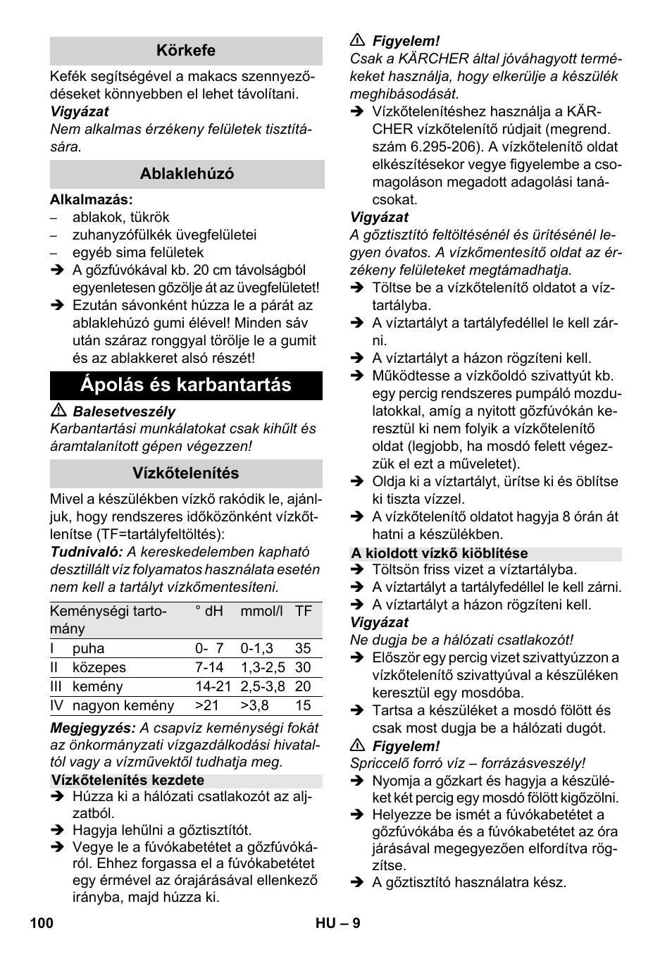 Ápolás és karbantartás | Karcher SC 952 User Manual | Page 100 / 198