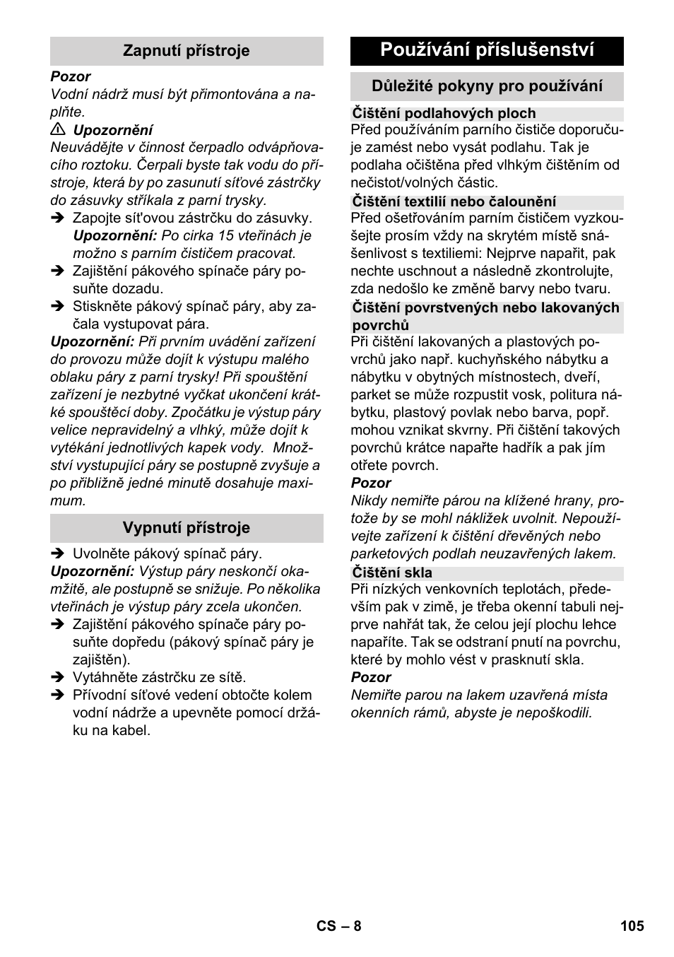 Používání příslušenství | Karcher SC 952 User Manual | Page 105 / 198