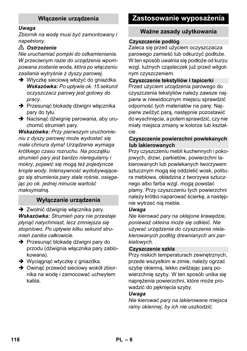 Zastosowanie wyposażenia | Karcher SC 952 User Manual | Page 118 / 198