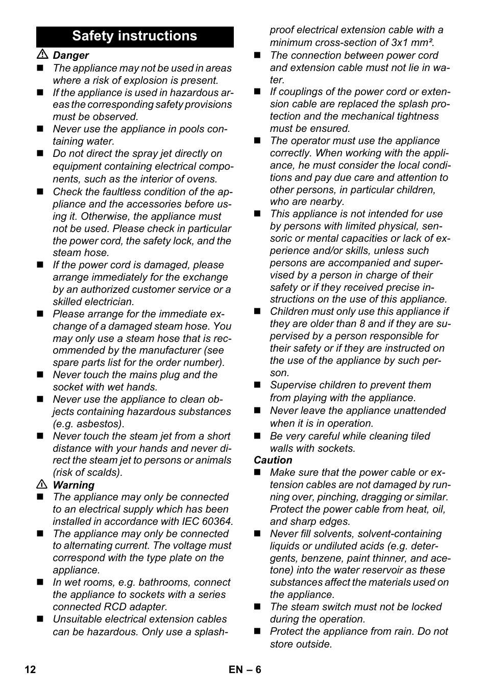 Safety instructions | Karcher SC 952 User Manual | Page 12 / 198