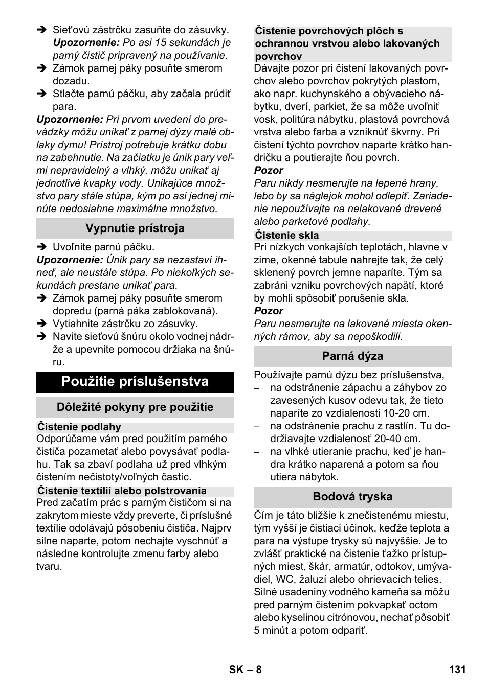 Použitie príslušenstva | Karcher SC 952 User Manual | Page 131 / 198