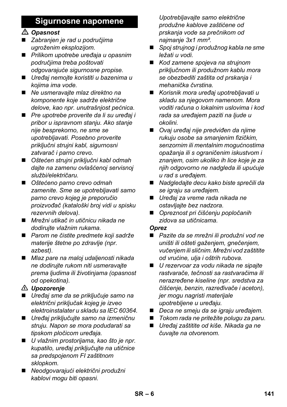 Sigurnosne napomene | Karcher SC 952 User Manual | Page 141 / 198