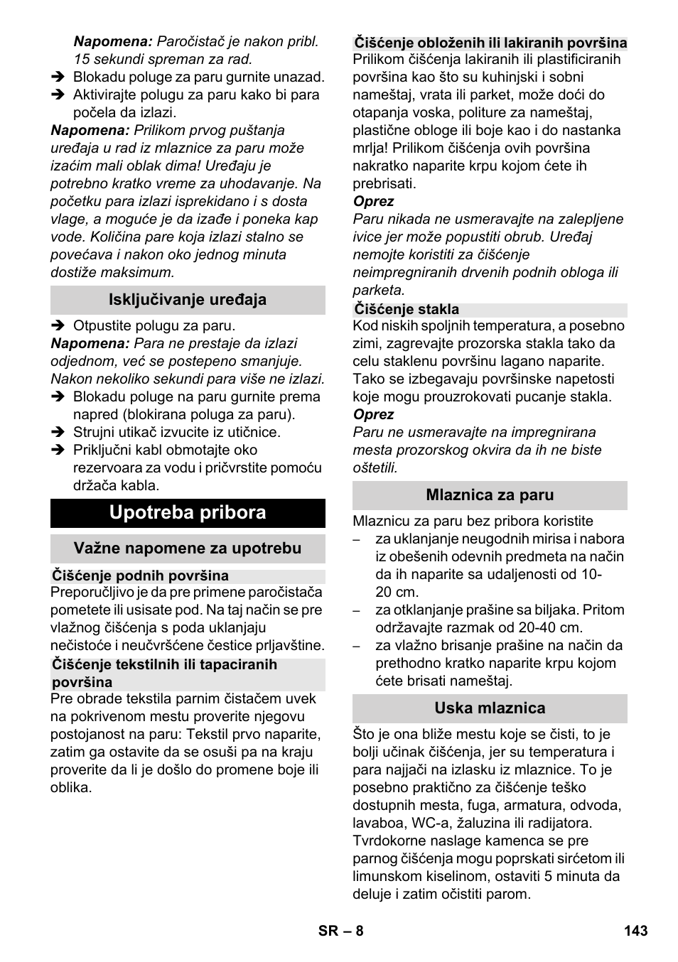 Upotreba pribora | Karcher SC 952 User Manual | Page 143 / 198