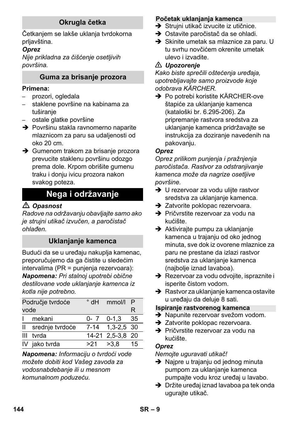 Nega i održavanje | Karcher SC 952 User Manual | Page 144 / 198