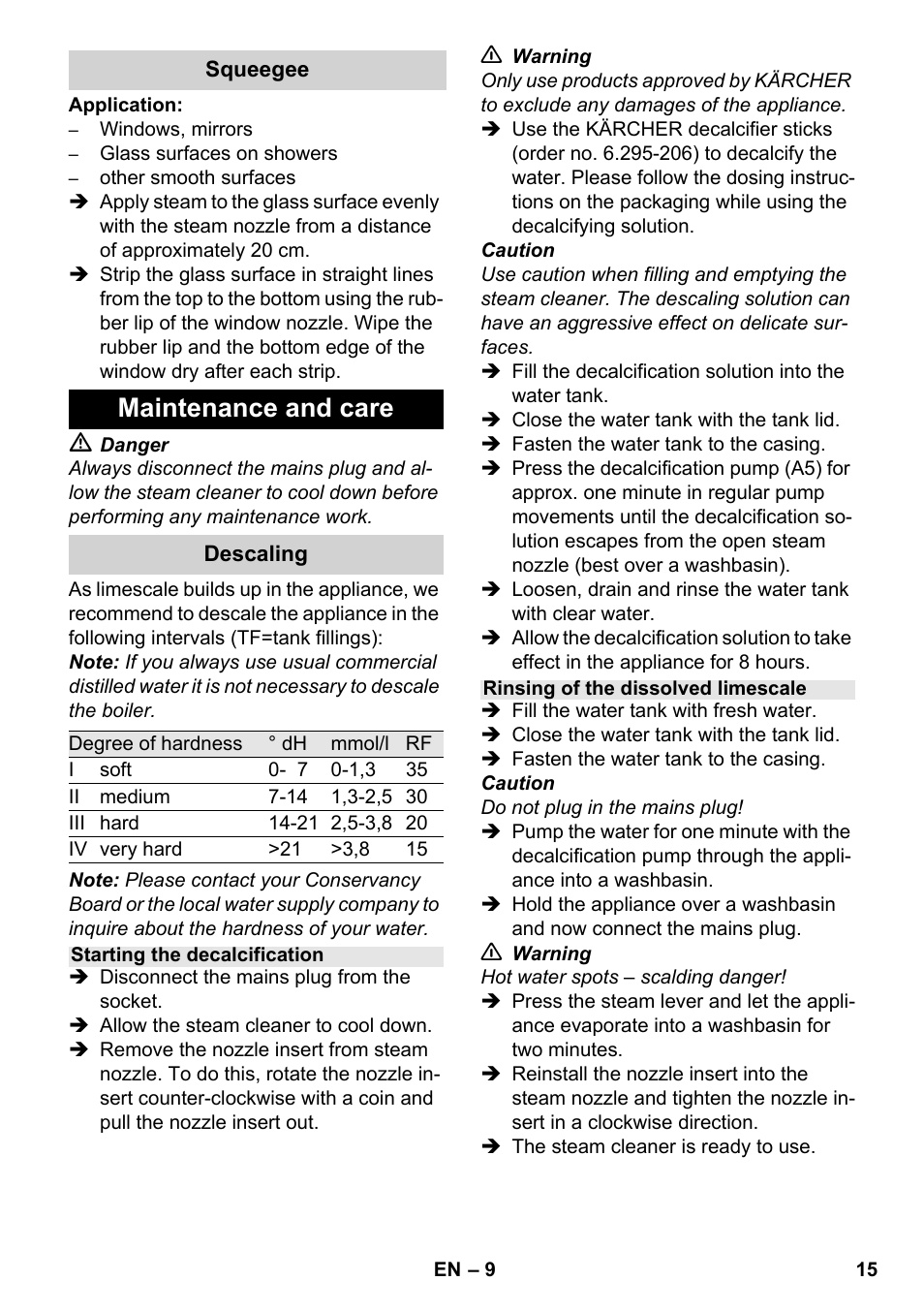 Maintenance and care | Karcher SC 952 User Manual | Page 15 / 198