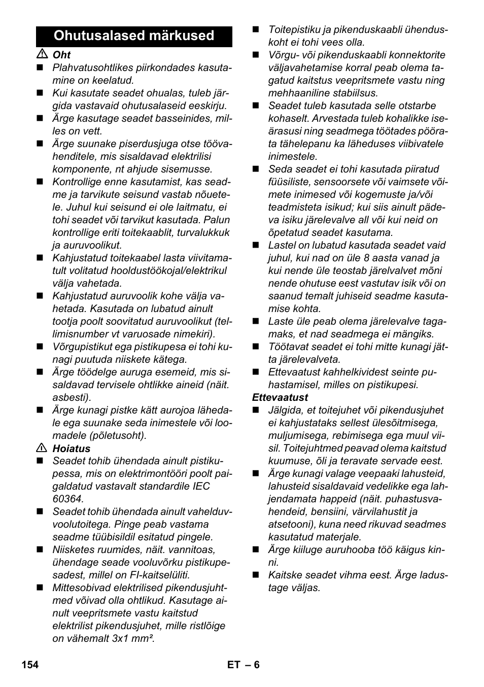 Ohutusalased märkused | Karcher SC 952 User Manual | Page 154 / 198