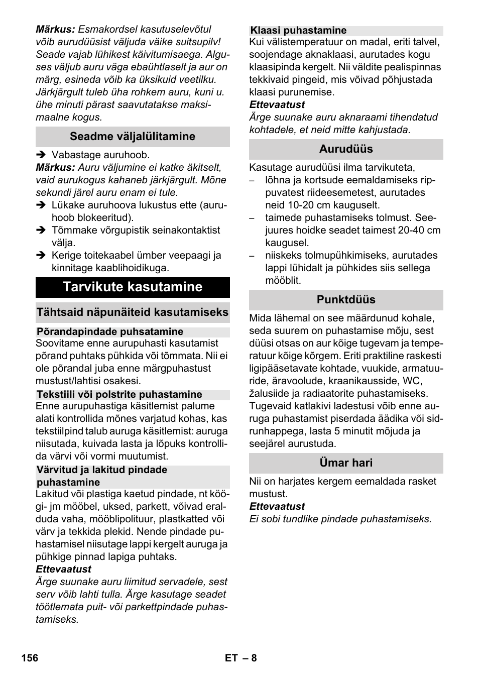 Tarvikute kasutamine | Karcher SC 952 User Manual | Page 156 / 198