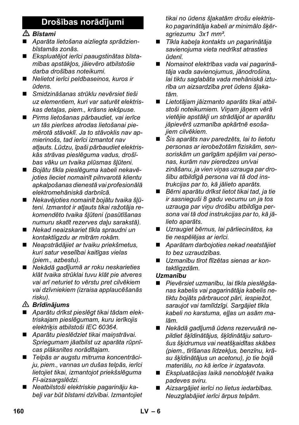 Drošības norādījumi | Karcher SC 952 User Manual | Page 160 / 198