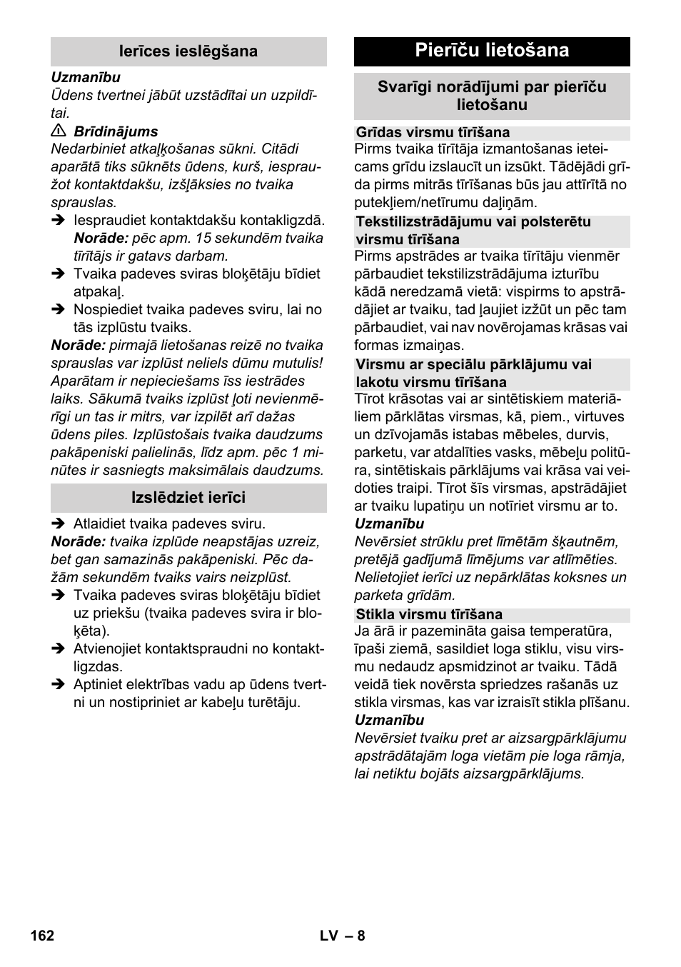 Pierīču lietošana | Karcher SC 952 User Manual | Page 162 / 198