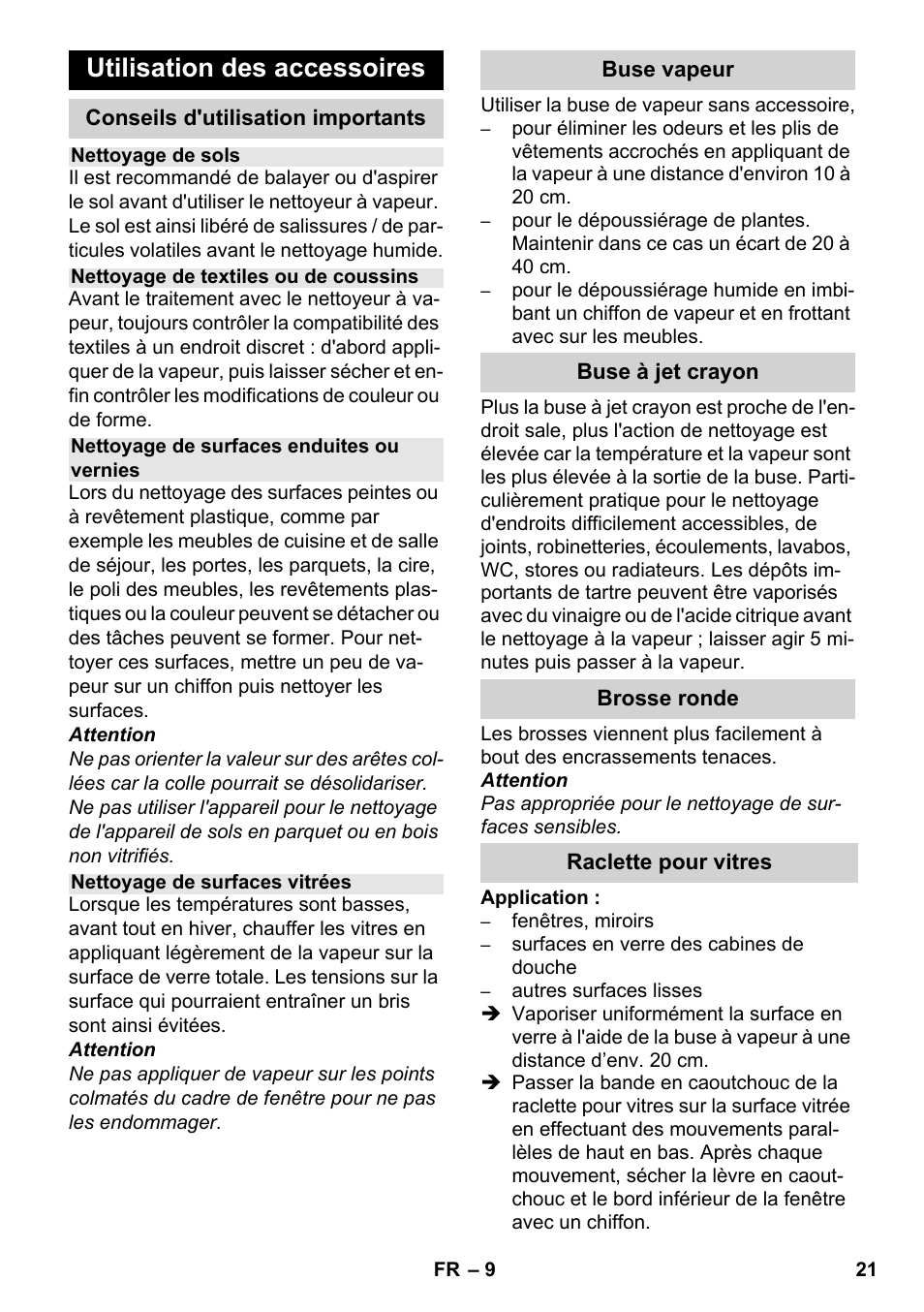 Utilisation des accessoires | Karcher SC 952 User Manual | Page 21 / 198