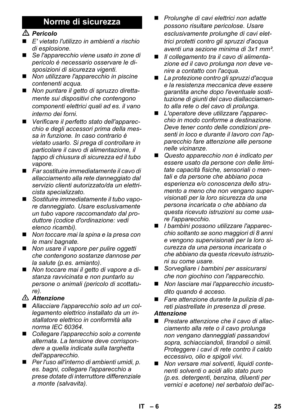 Norme di sicurezza | Karcher SC 952 User Manual | Page 25 / 198