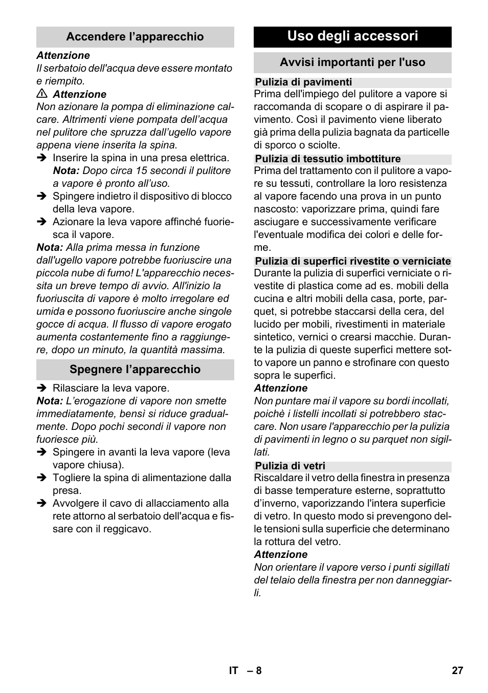 Uso degli accessori | Karcher SC 952 User Manual | Page 27 / 198