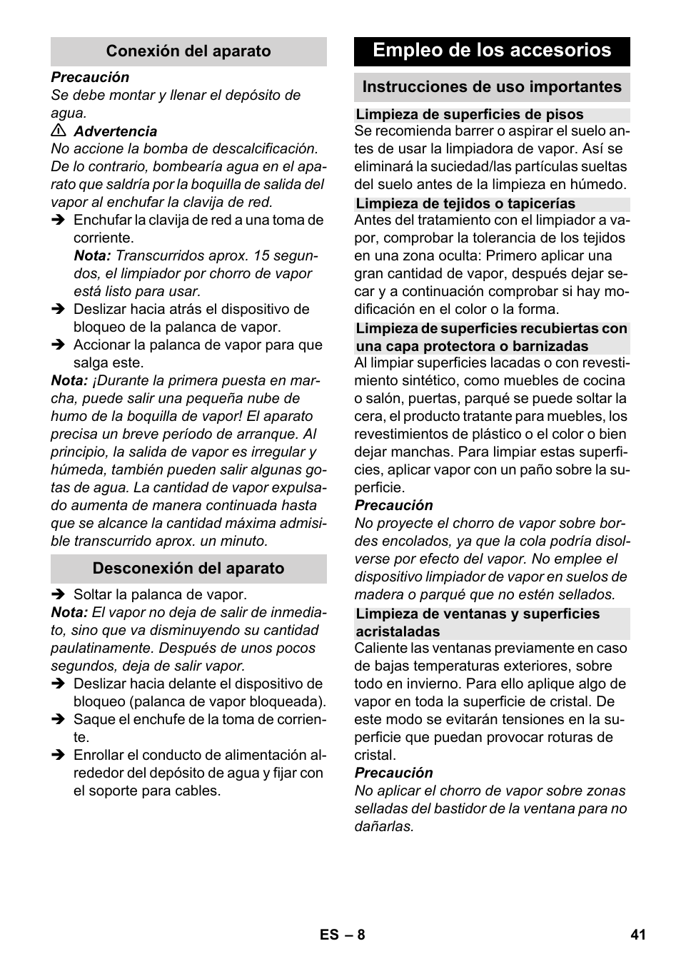 Empleo de los accesorios | Karcher SC 952 User Manual | Page 41 / 198