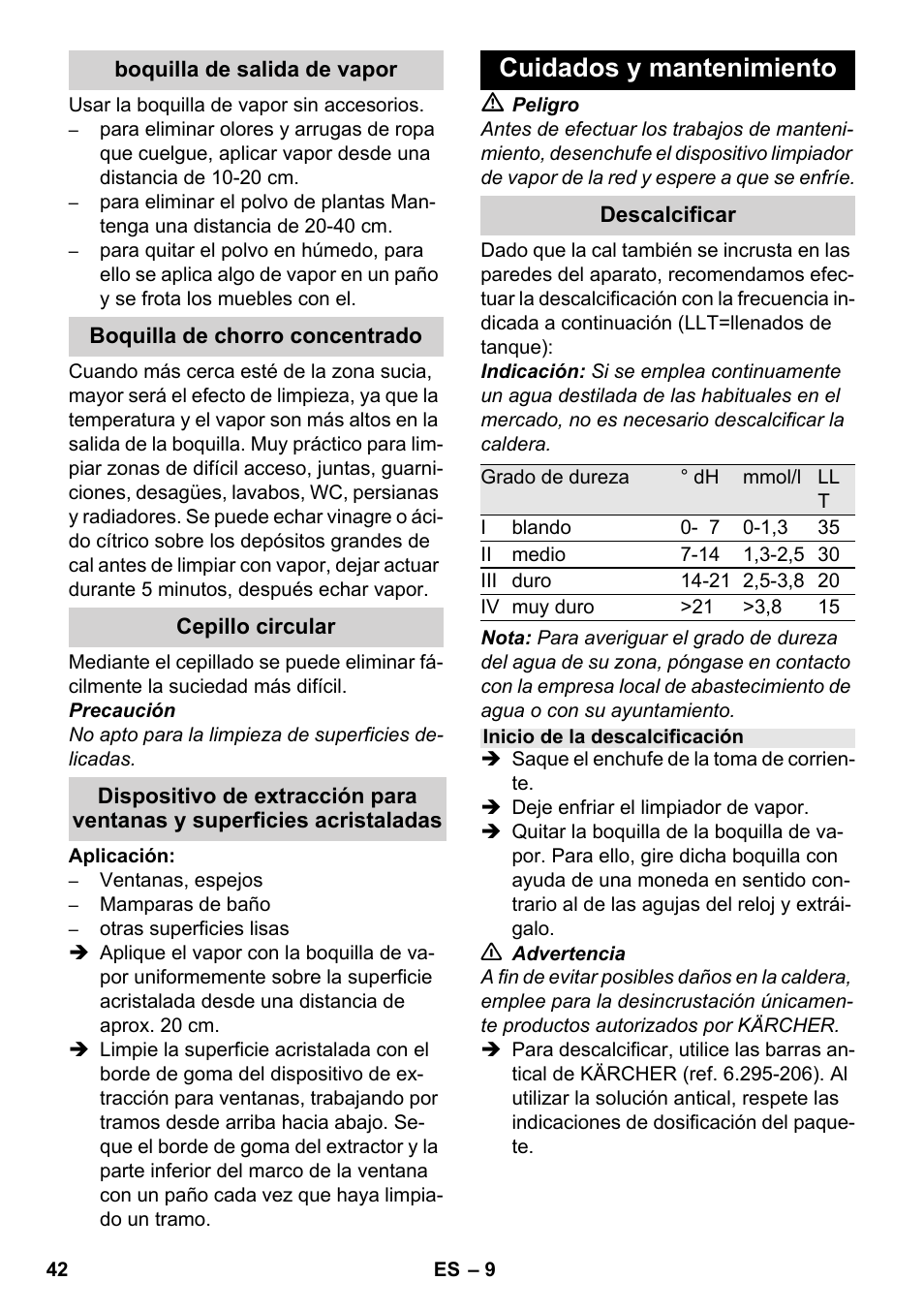 Cuidados y mantenimiento | Karcher SC 952 User Manual | Page 42 / 198