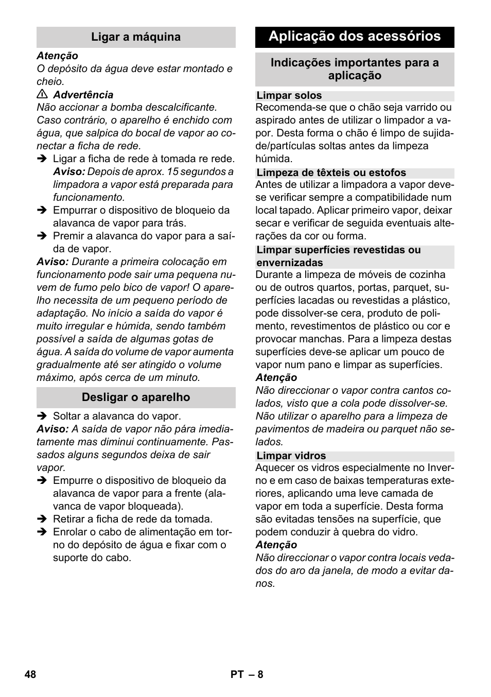 Aplicação dos acessórios | Karcher SC 952 User Manual | Page 48 / 198