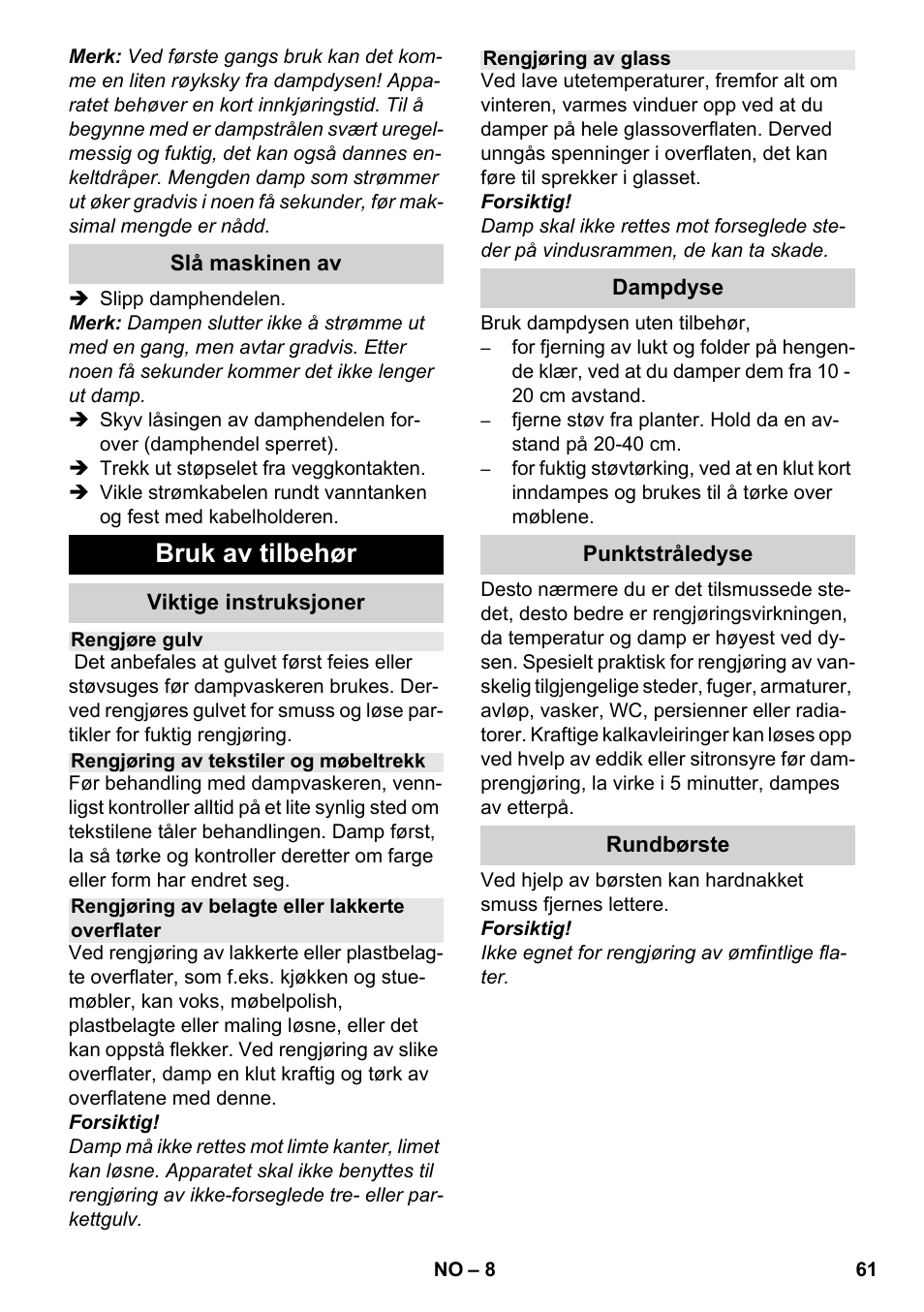 Bruk av tilbehør | Karcher SC 952 User Manual | Page 61 / 198