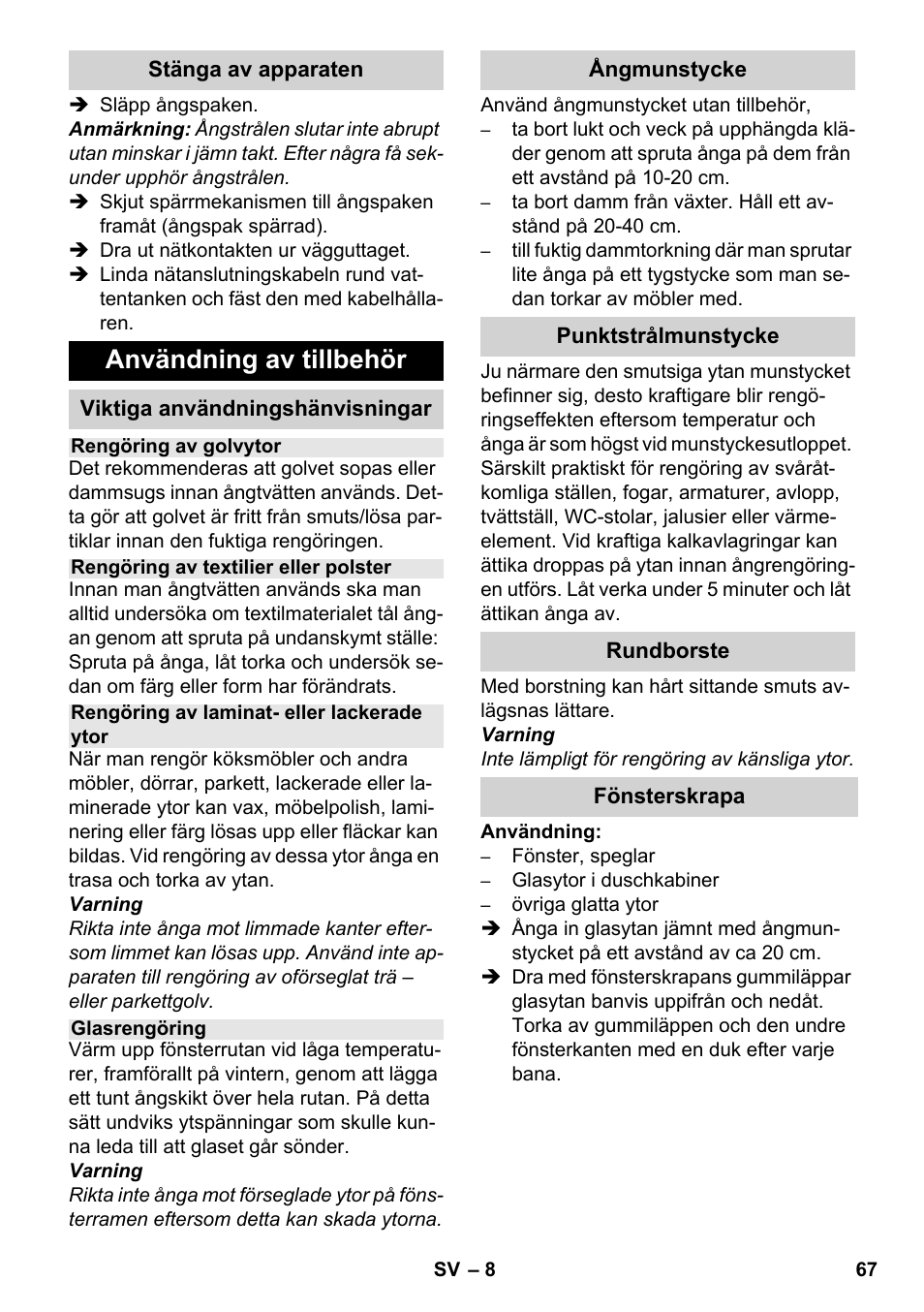 Användning av tillbehör | Karcher SC 952 User Manual | Page 67 / 198