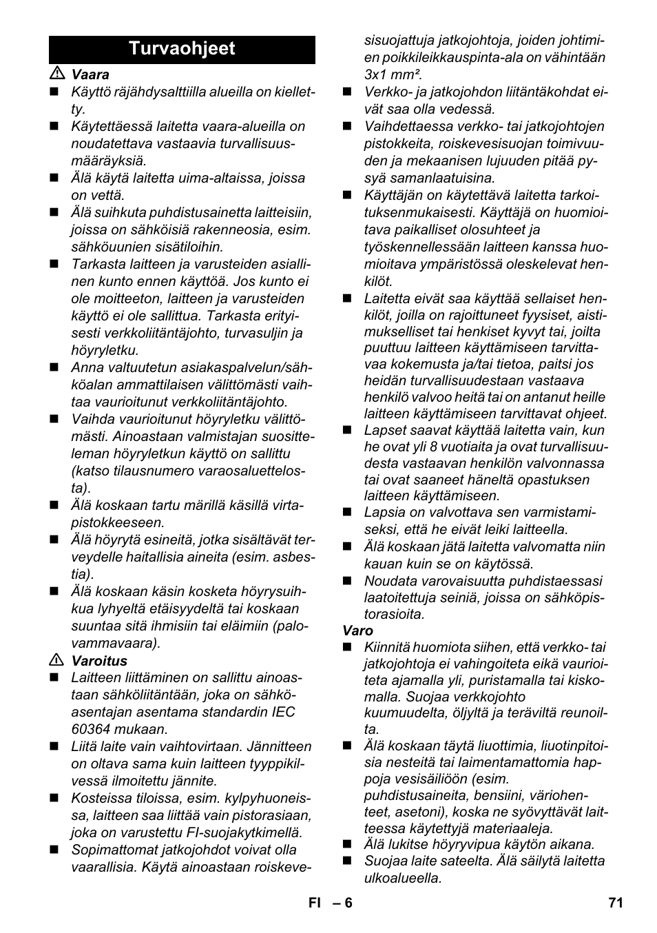 Turvaohjeet | Karcher SC 952 User Manual | Page 71 / 198
