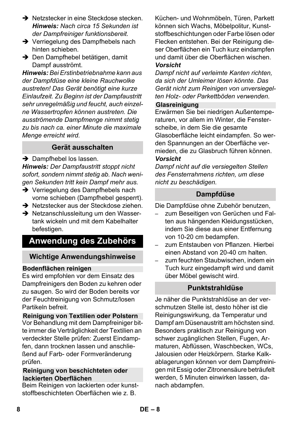 Anwendung des zubehörs | Karcher SC 952 User Manual | Page 8 / 198