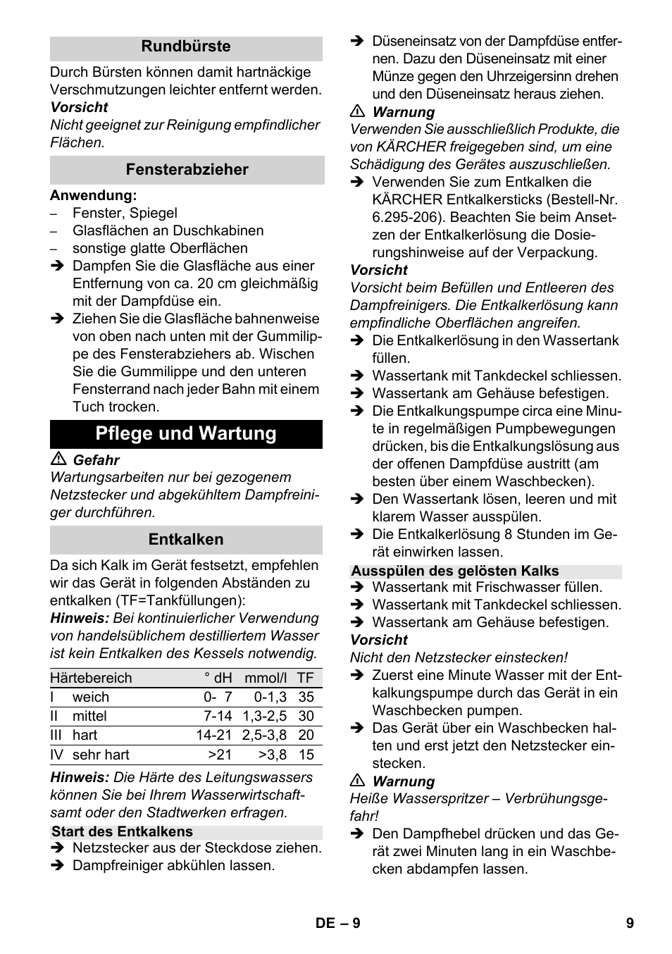 Pflege und wartung | Karcher SC 952 User Manual | Page 9 / 198