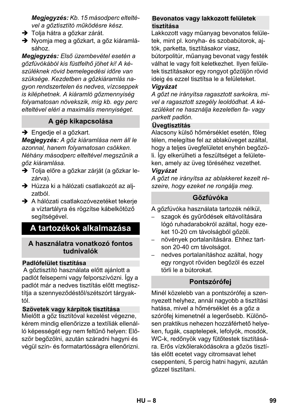 A tartozékok alkalmazása | Karcher SC 952 User Manual | Page 99 / 198