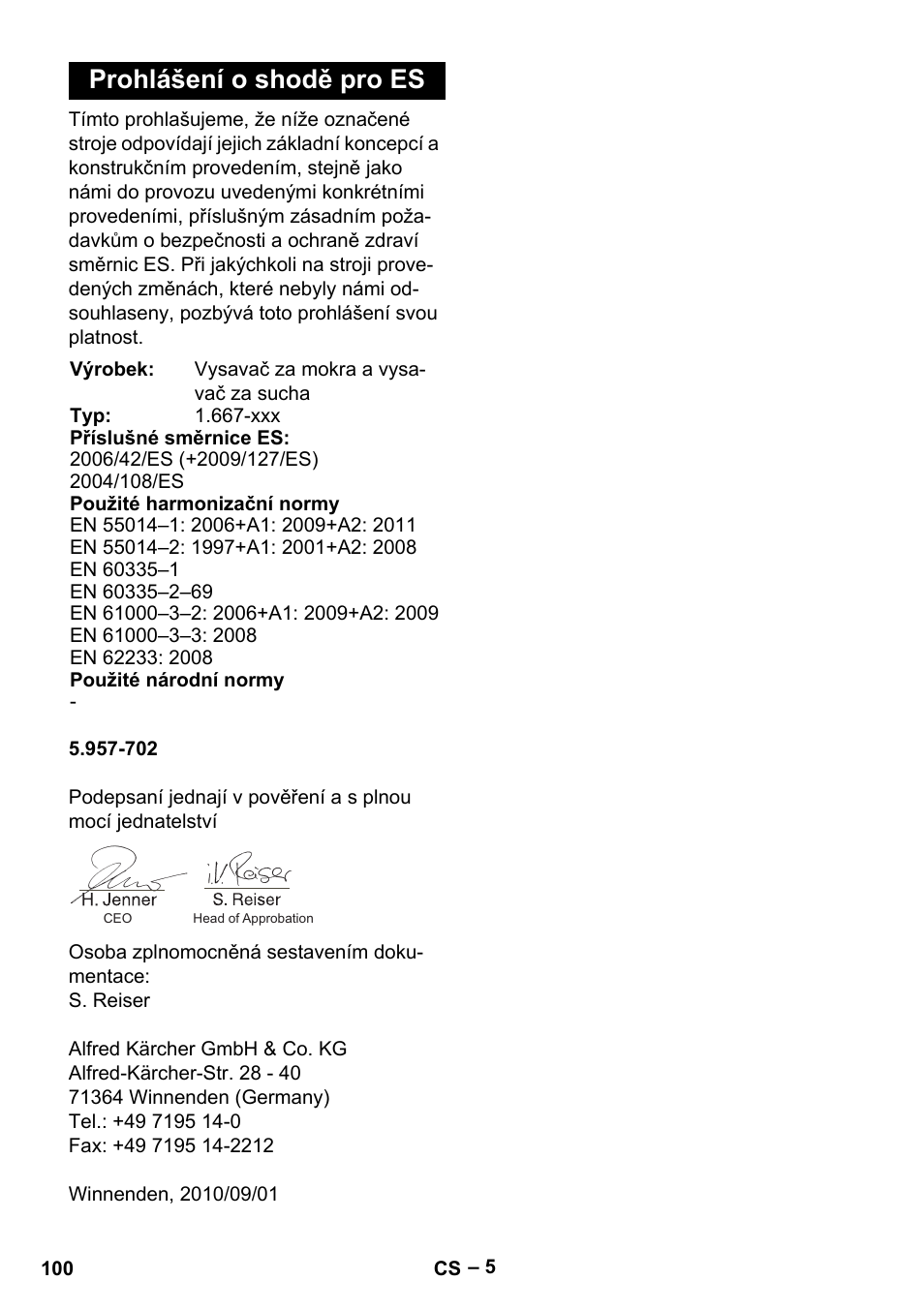Prohlášení o shodě pro es | Karcher NT 70-3 User Manual | Page 100 / 176