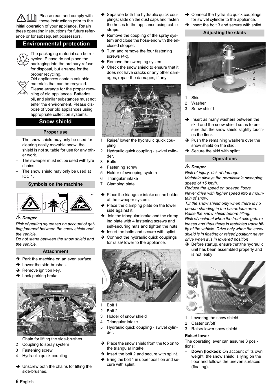 Environmental protection, Snow shield | Karcher ICC 1 D Adv User Manual | Page 6 / 12