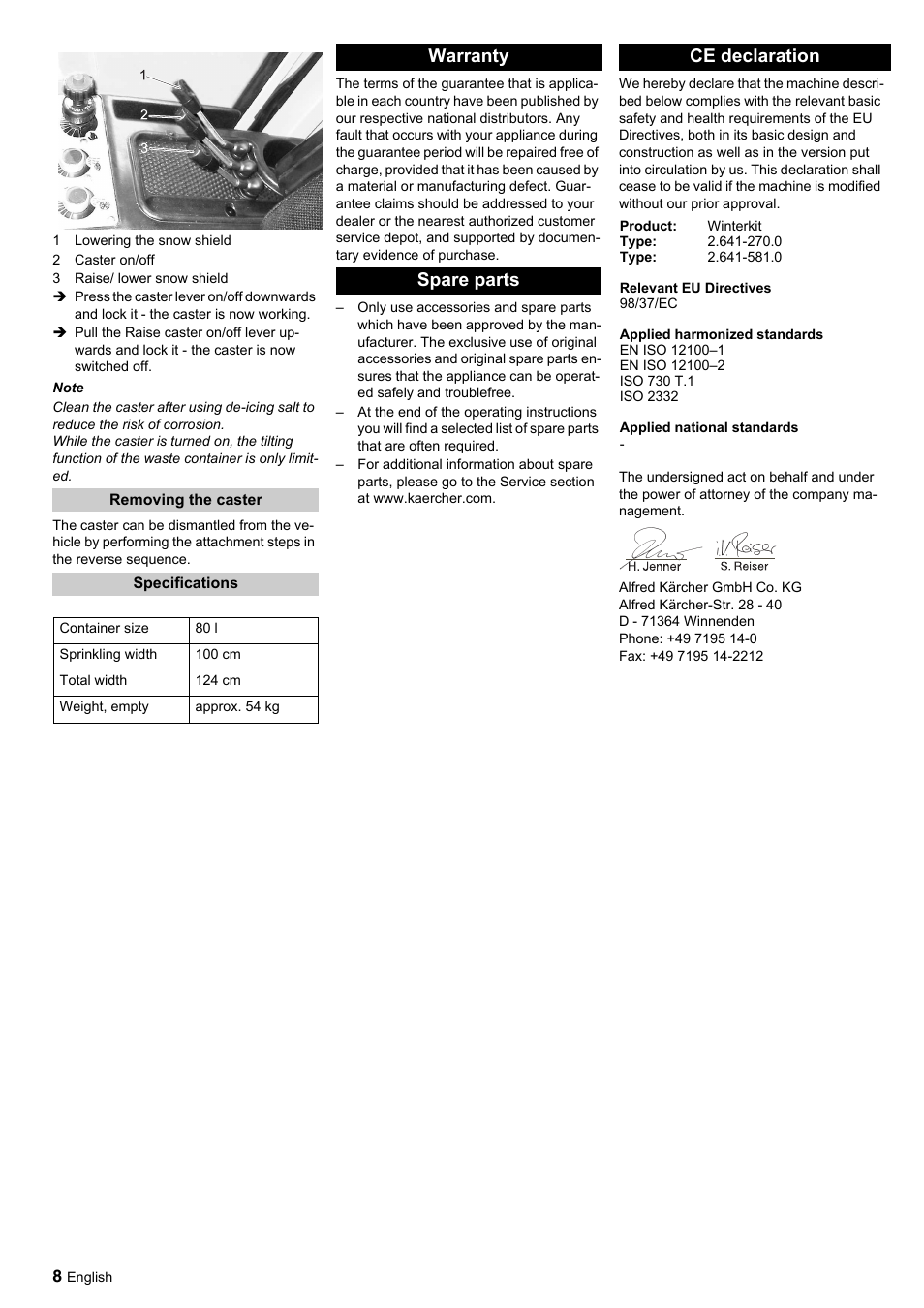 Warranty spare parts ce declaration | Karcher ICC 1 D Adv User Manual | Page 8 / 12