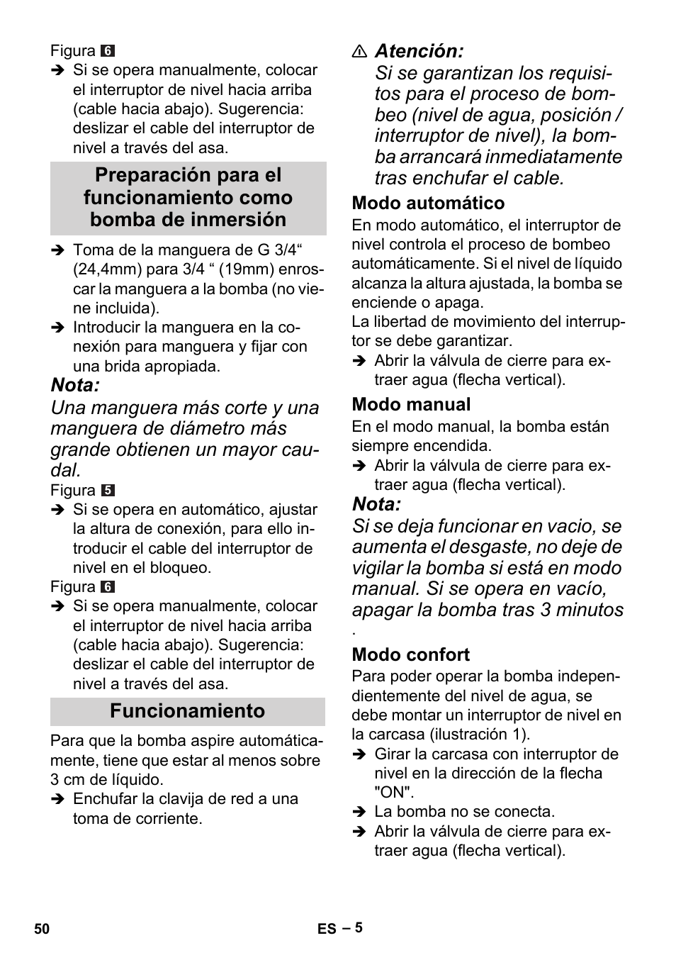 Funcionamiento, Modo automático, Modo manual | Modo confort | Karcher BP 1 Barrel Set User Manual | Page 50 / 74