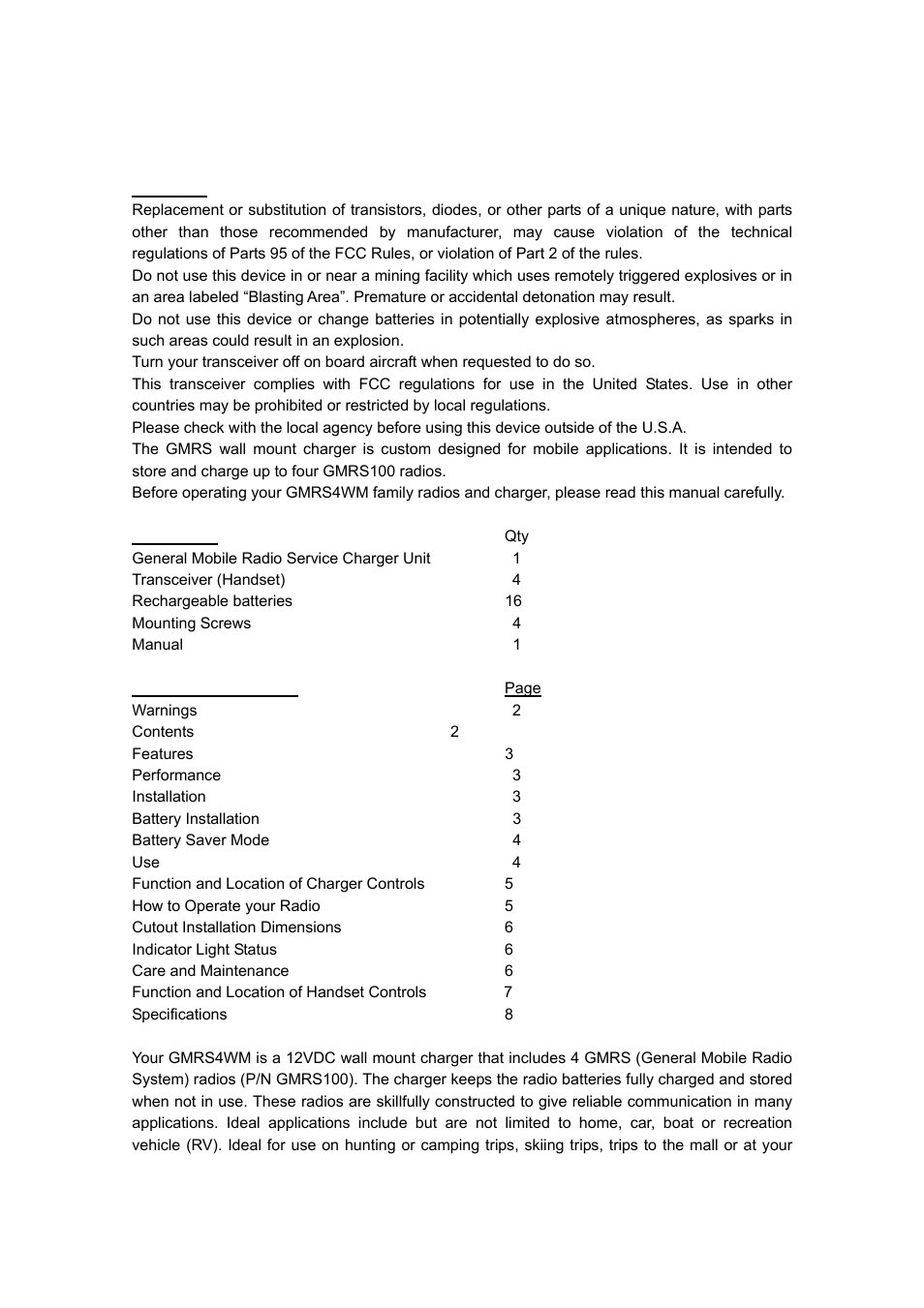 Audiovox GMRS4WM User Manual | Page 2 / 12