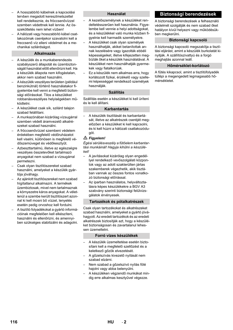 Biztonsági berendezések | Karcher PC 60-130 T User Manual | Page 116 / 220