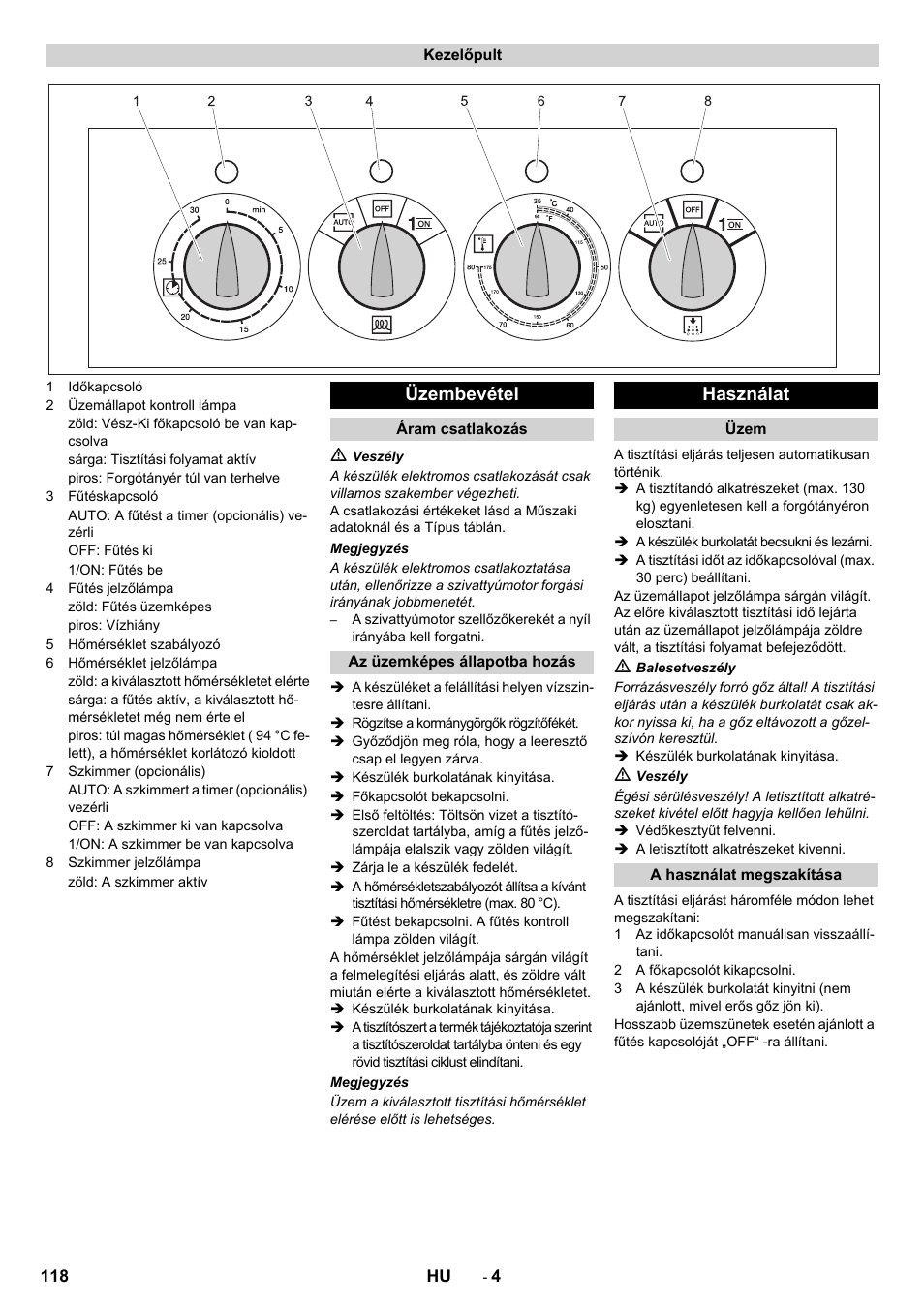 Üzembevétel, Használat | Karcher PC 60-130 T User Manual | Page 118 / 220