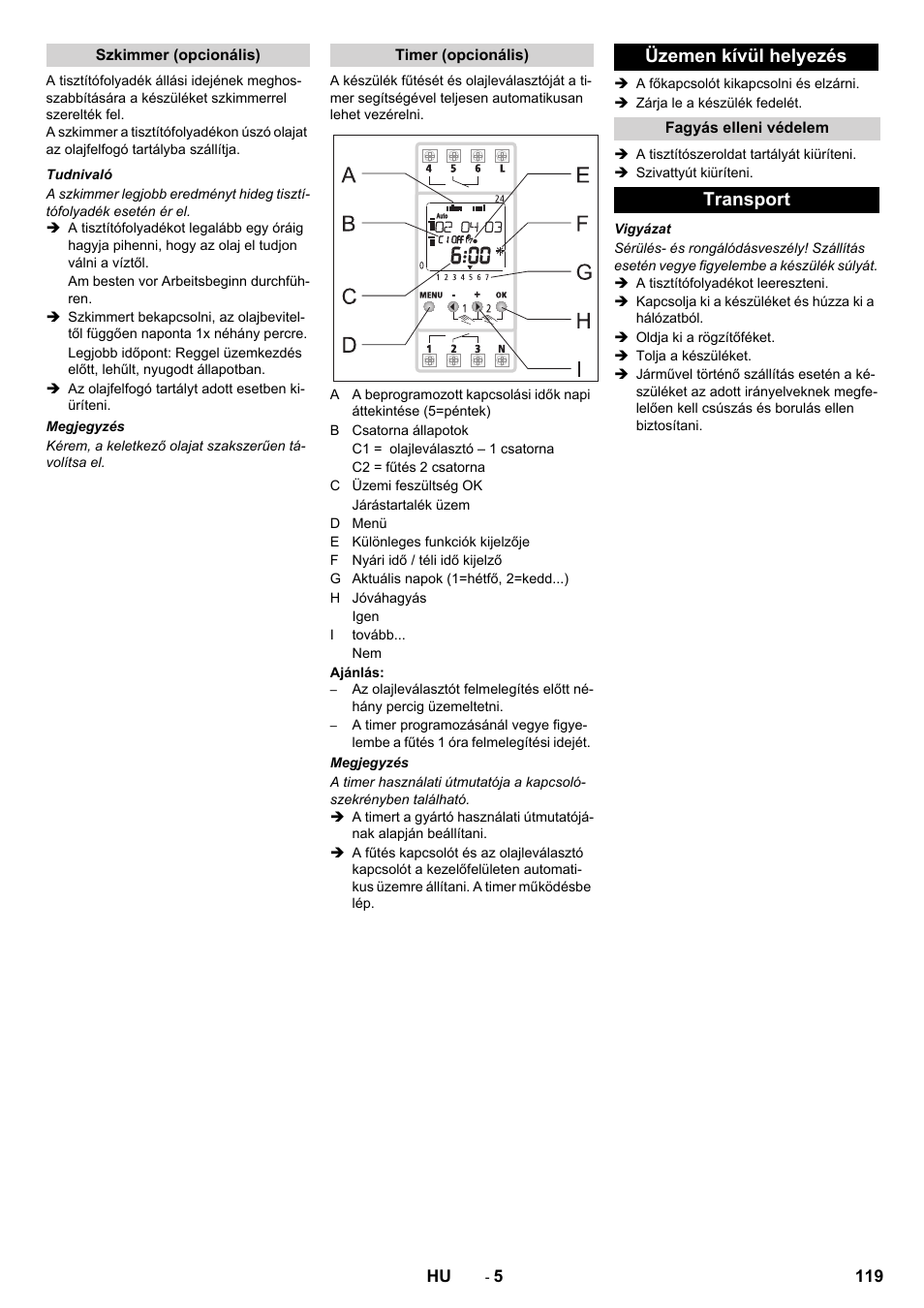 Üzemen kívül helyezés, Transport | Karcher PC 60-130 T User Manual | Page 119 / 220