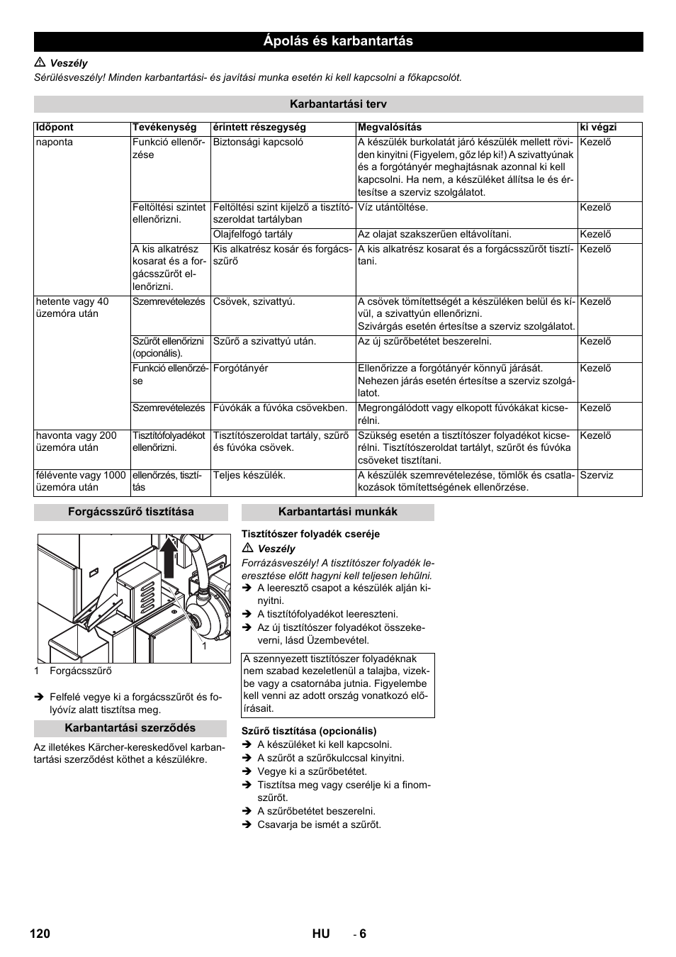 Ápolás és karbantartás | Karcher PC 60-130 T User Manual | Page 120 / 220