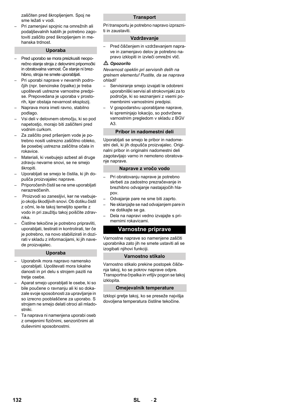 Varnostne priprave | Karcher PC 60-130 T User Manual | Page 132 / 220