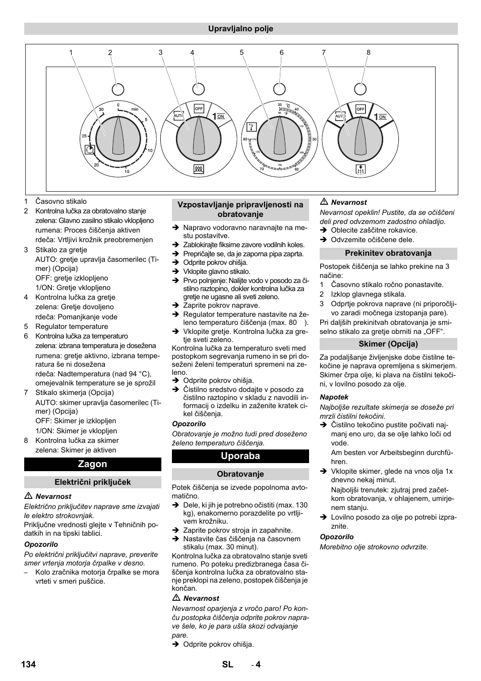 Zagon, Uporaba | Karcher PC 60-130 T User Manual | Page 134 / 220