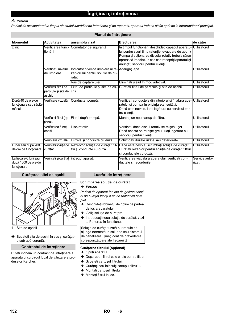 Îngrijirea şi întreţinerea | Karcher PC 60-130 T User Manual | Page 152 / 220