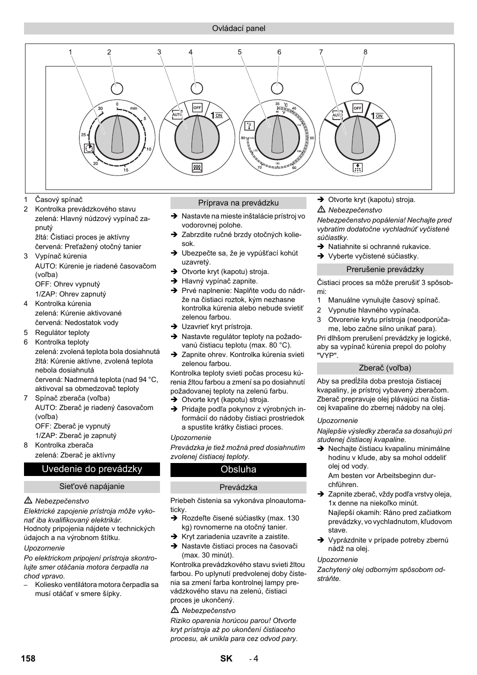 Uvedenie do prevádzky, Obsluha | Karcher PC 60-130 T User Manual | Page 158 / 220