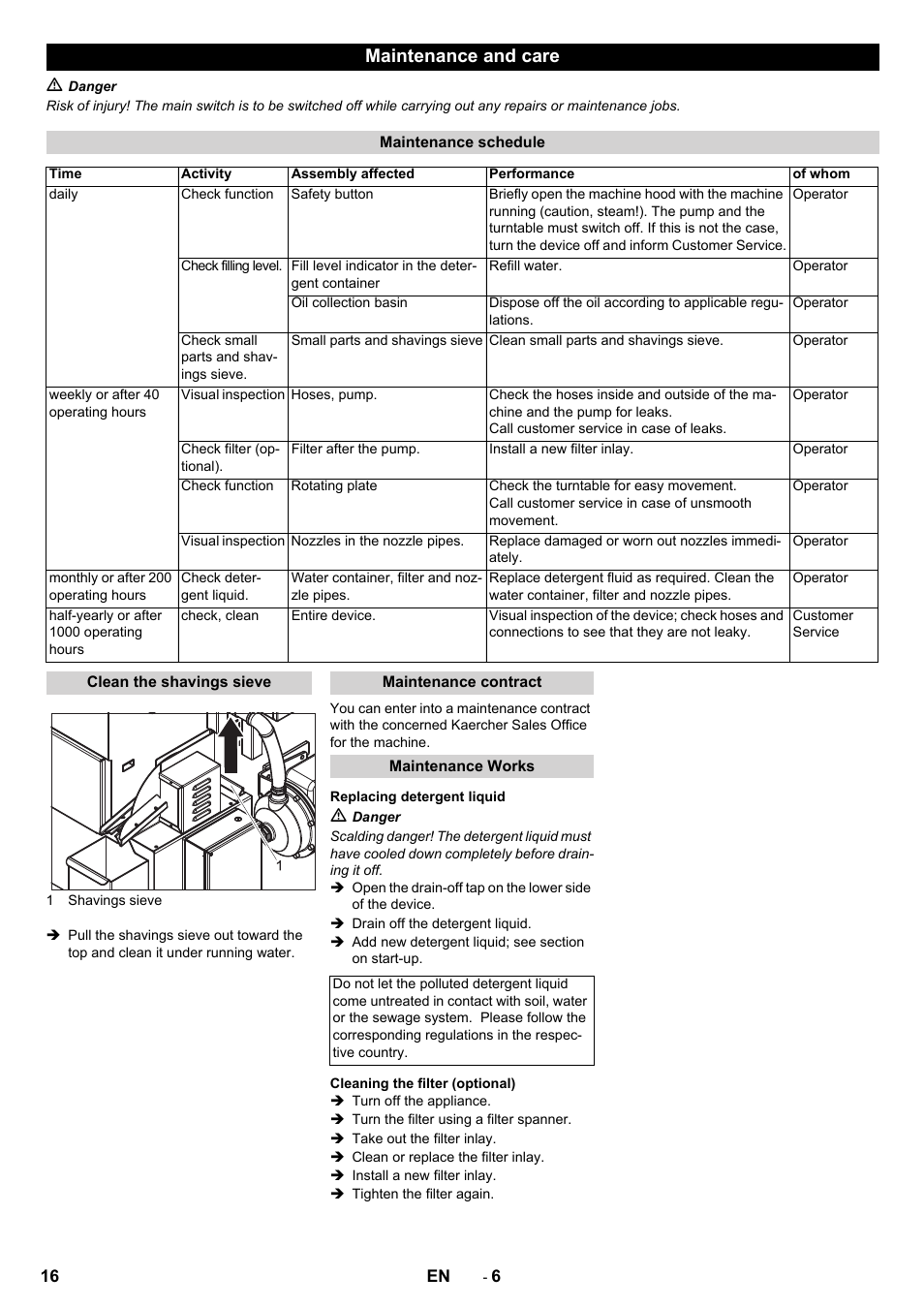 Maintenance and care | Karcher PC 60-130 T User Manual | Page 16 / 220