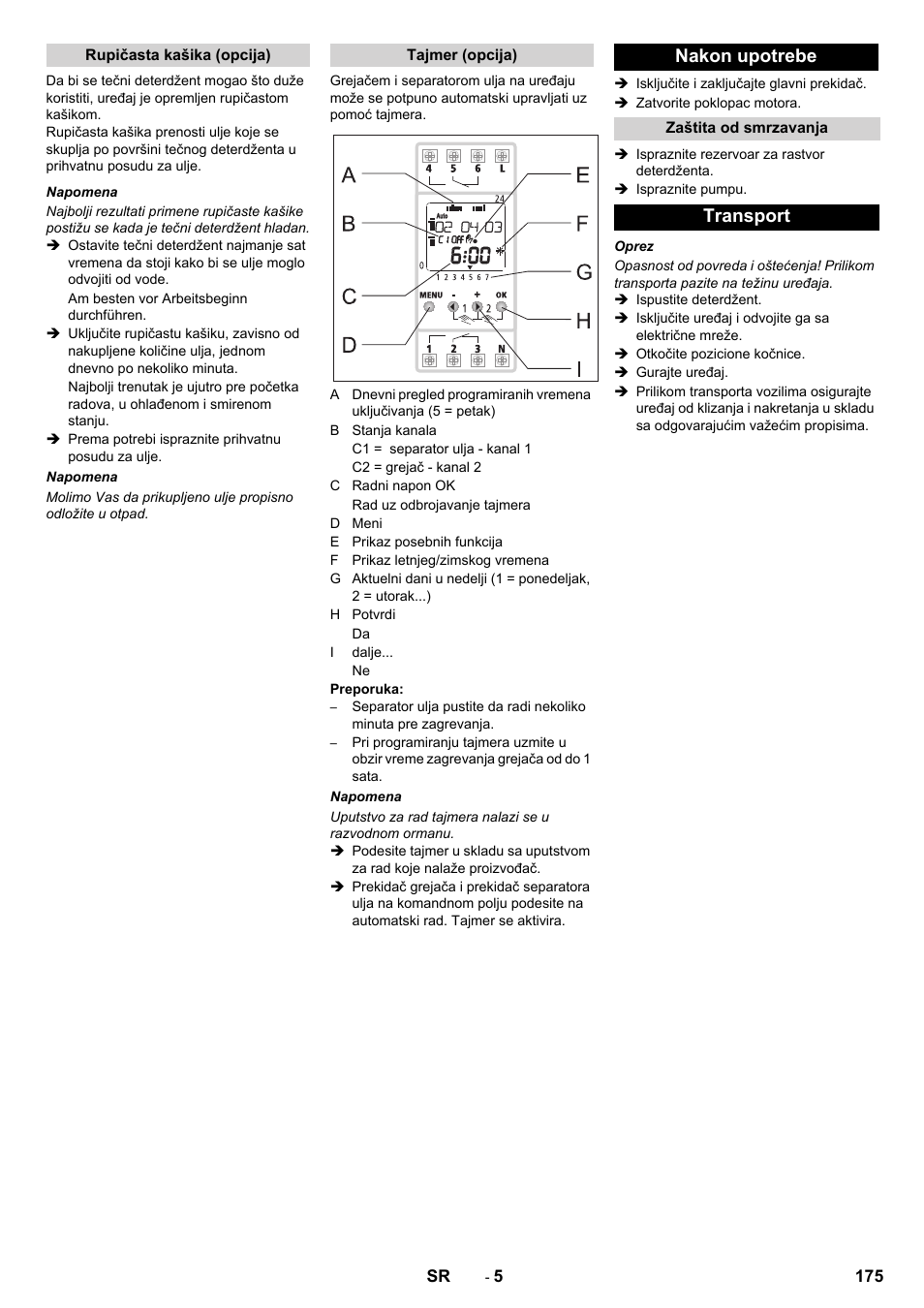 Nakon upotrebe, Transport | Karcher PC 60-130 T User Manual | Page 175 / 220