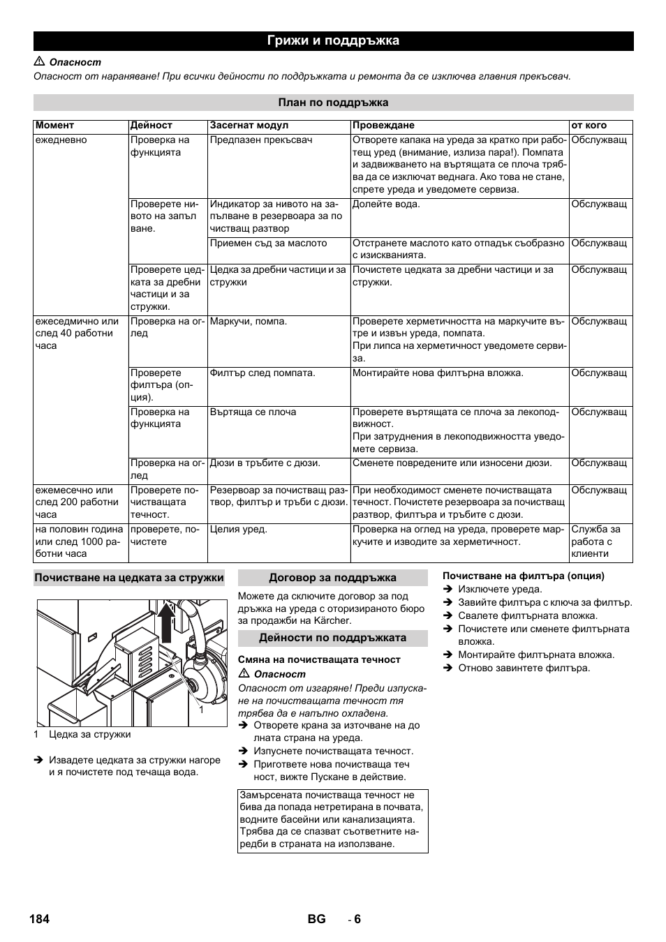 Грижи и поддръжка | Karcher PC 60-130 T User Manual | Page 184 / 220