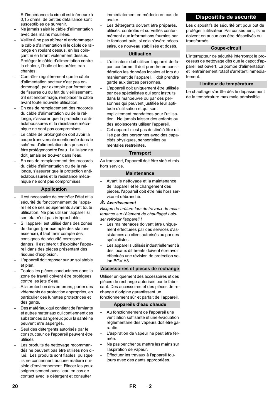 Dispositifs de sécurité | Karcher PC 60-130 T User Manual | Page 20 / 220