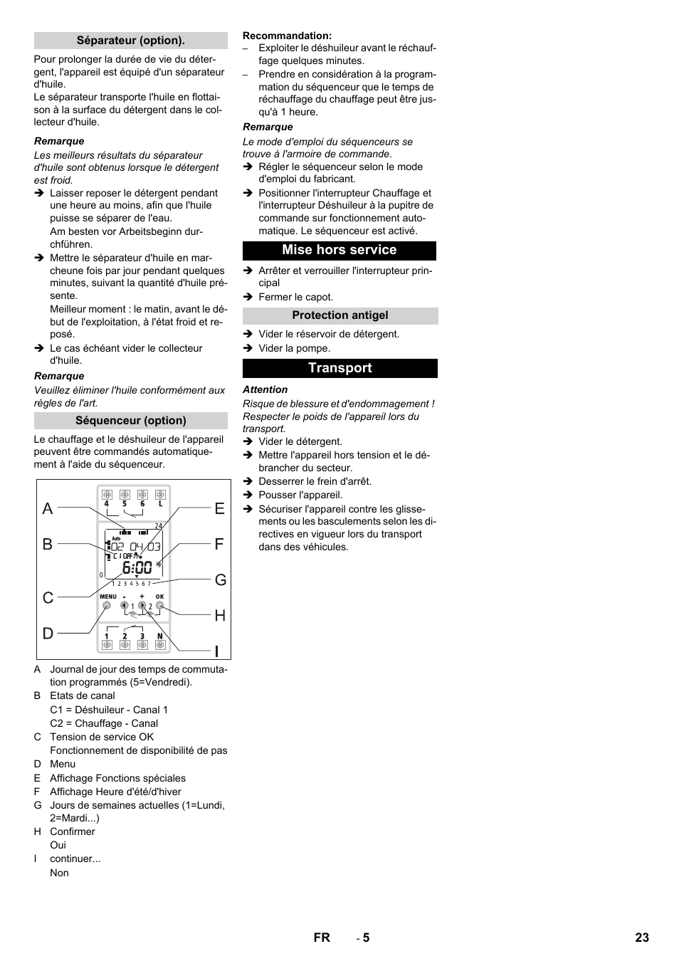 Mise hors service, Transport | Karcher PC 60-130 T User Manual | Page 23 / 220