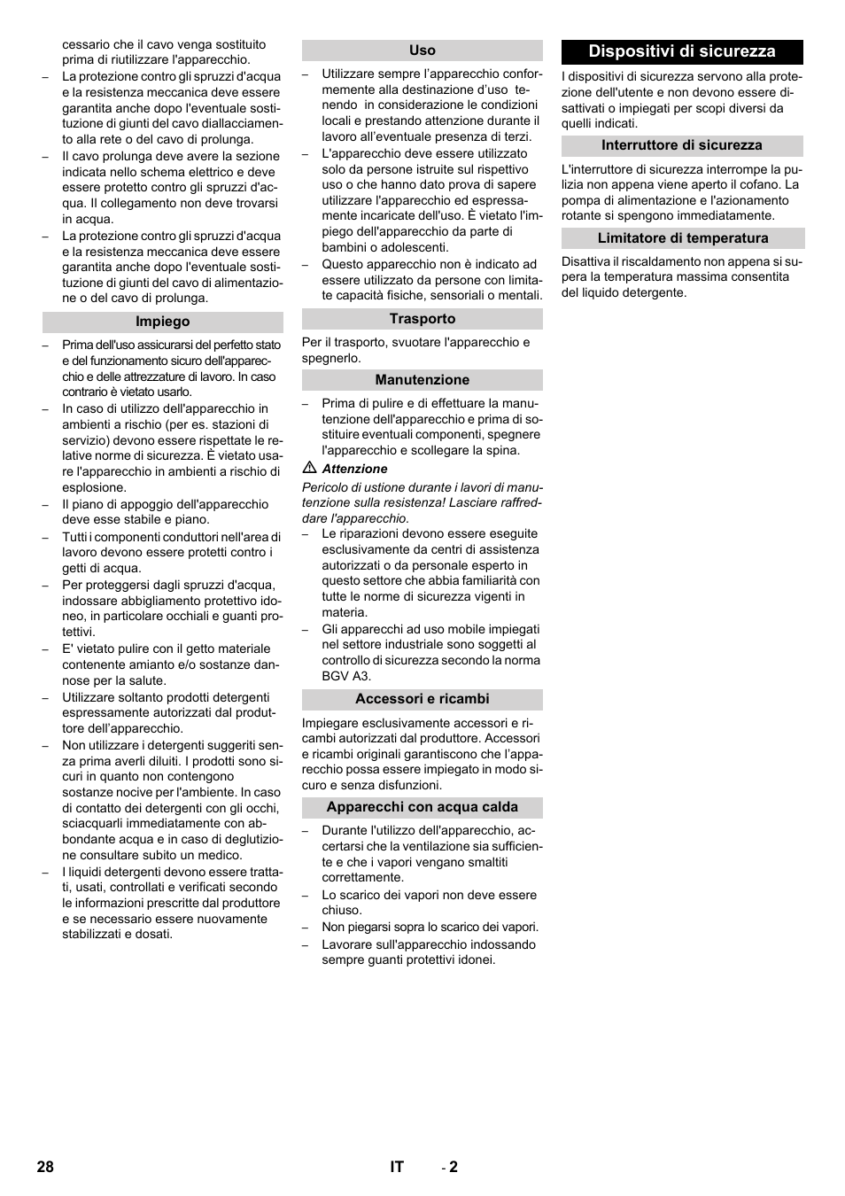 Dispositivi di sicurezza | Karcher PC 60-130 T User Manual | Page 28 / 220