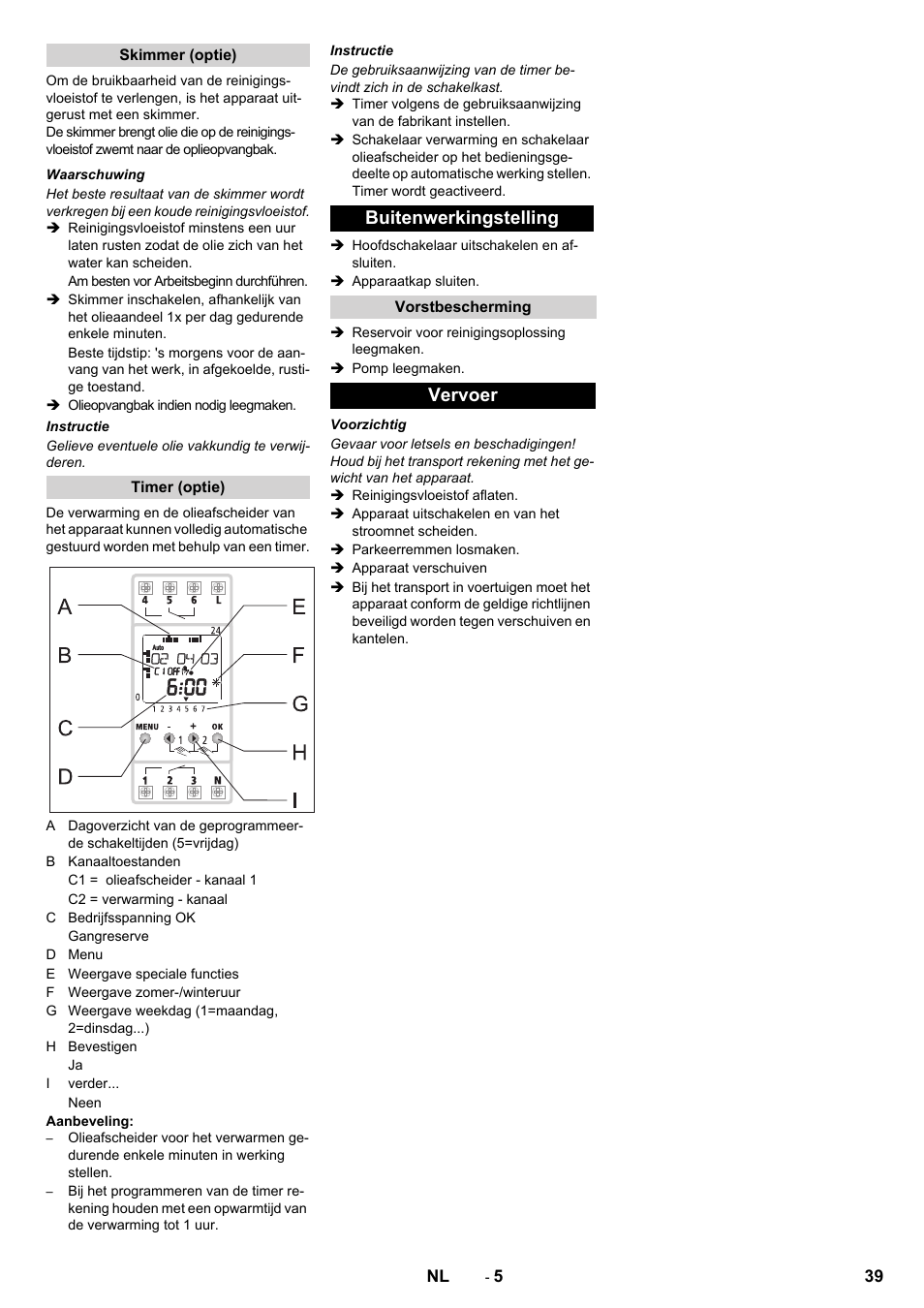 Buitenwerkingstelling, Vervoer | Karcher PC 60-130 T User Manual | Page 39 / 220