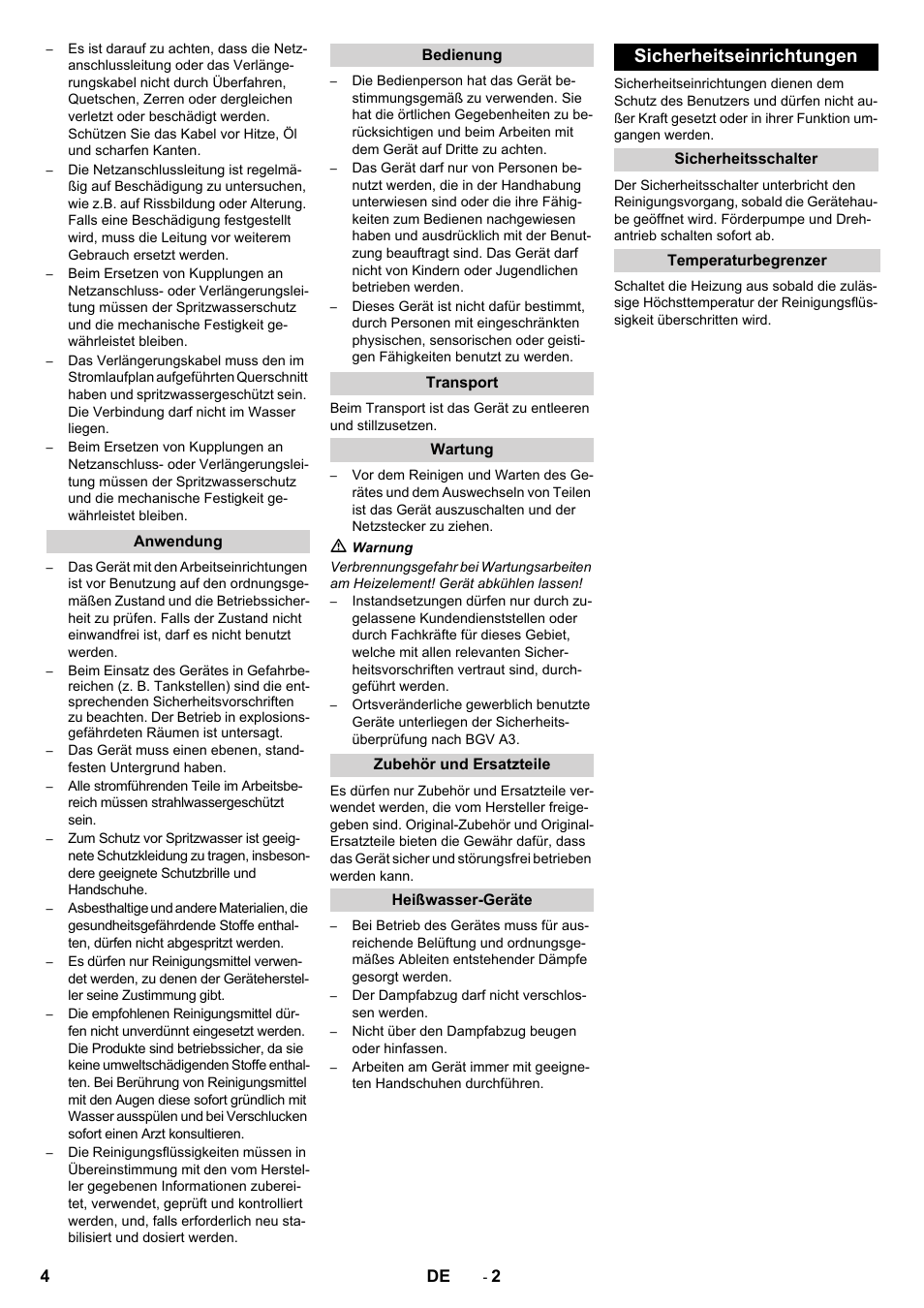 Sicherheitseinrichtungen | Karcher PC 60-130 T User Manual | Page 4 / 220